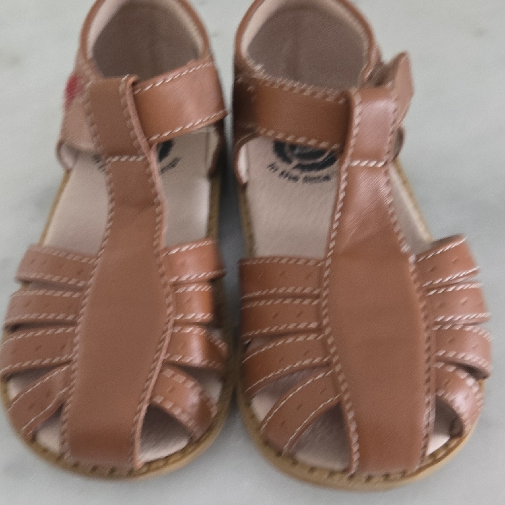Livie & Luca Tan Brown Leather Fisherman Sandals Little Girls Size 8.